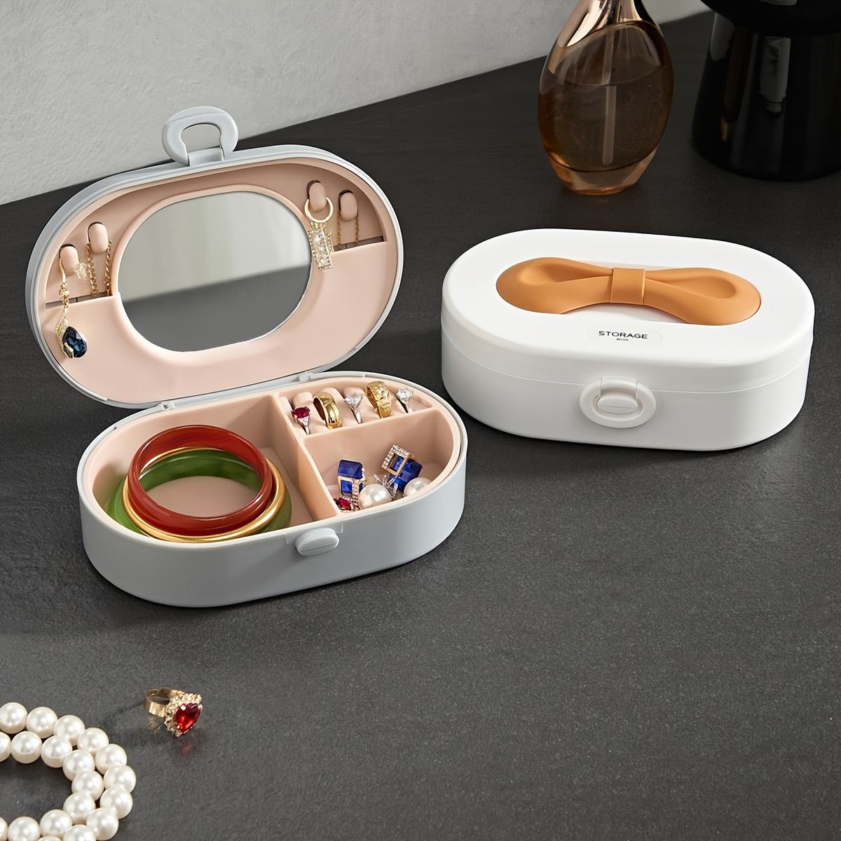 Potable Bowknot Jewellery Organiser Box, Multipurpose Jewellery Storage Box, Elegant Decorative Necklace Earrings Bracelet Container Potable Bowknot Jewellery Organiser Box, Multipurpose Jewellery Storage Box, Elegant Decorative Necklace Earrings Bracelet Container